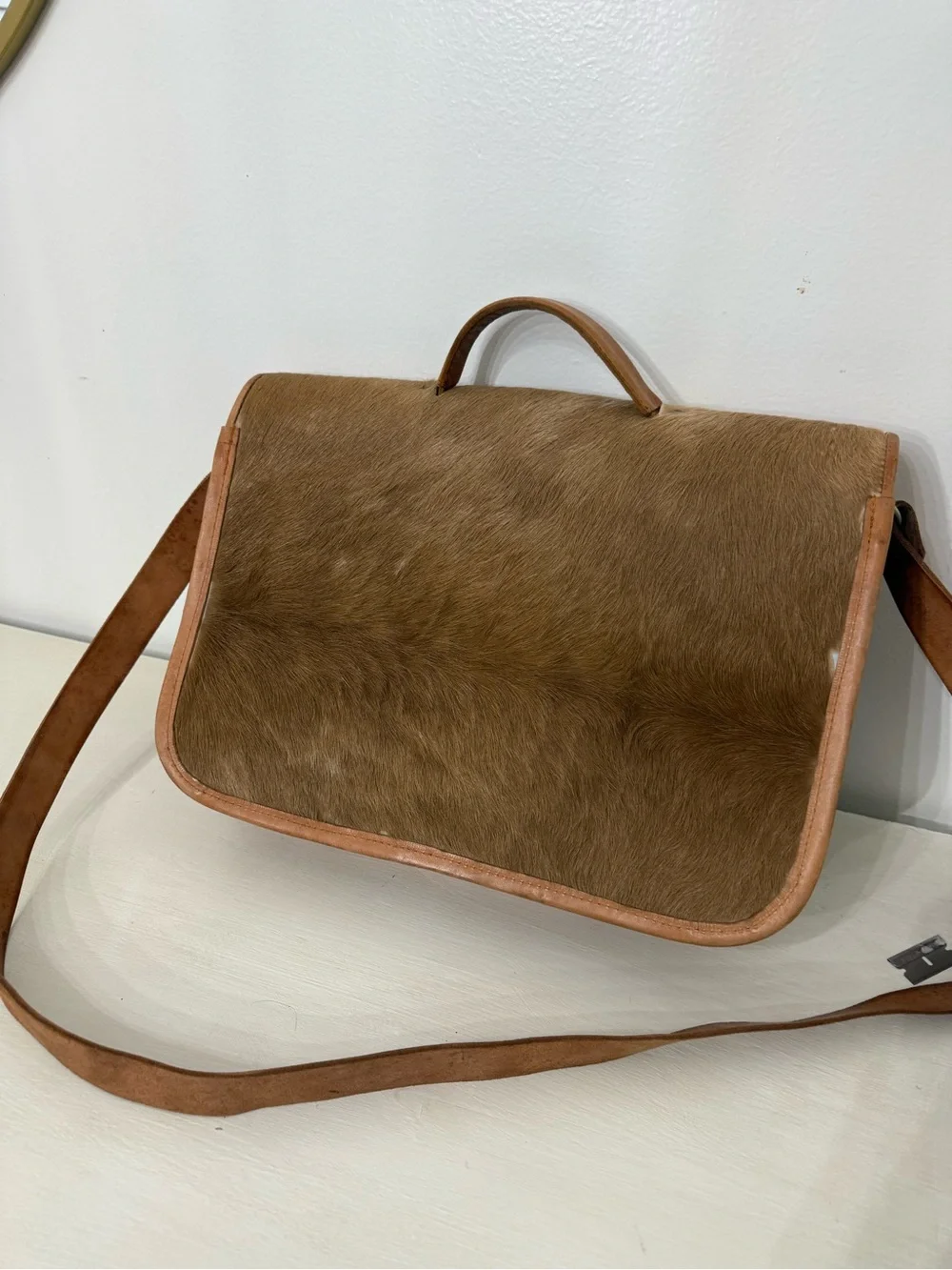 Men's Two-Tone Brown Haircalf Leather Laptop Satchel